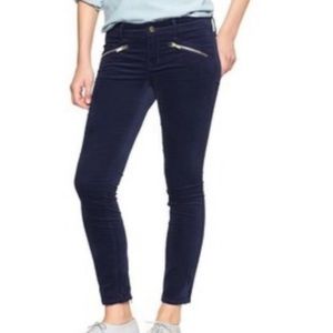 Gap navy blue cropped velvet pants with gold zips